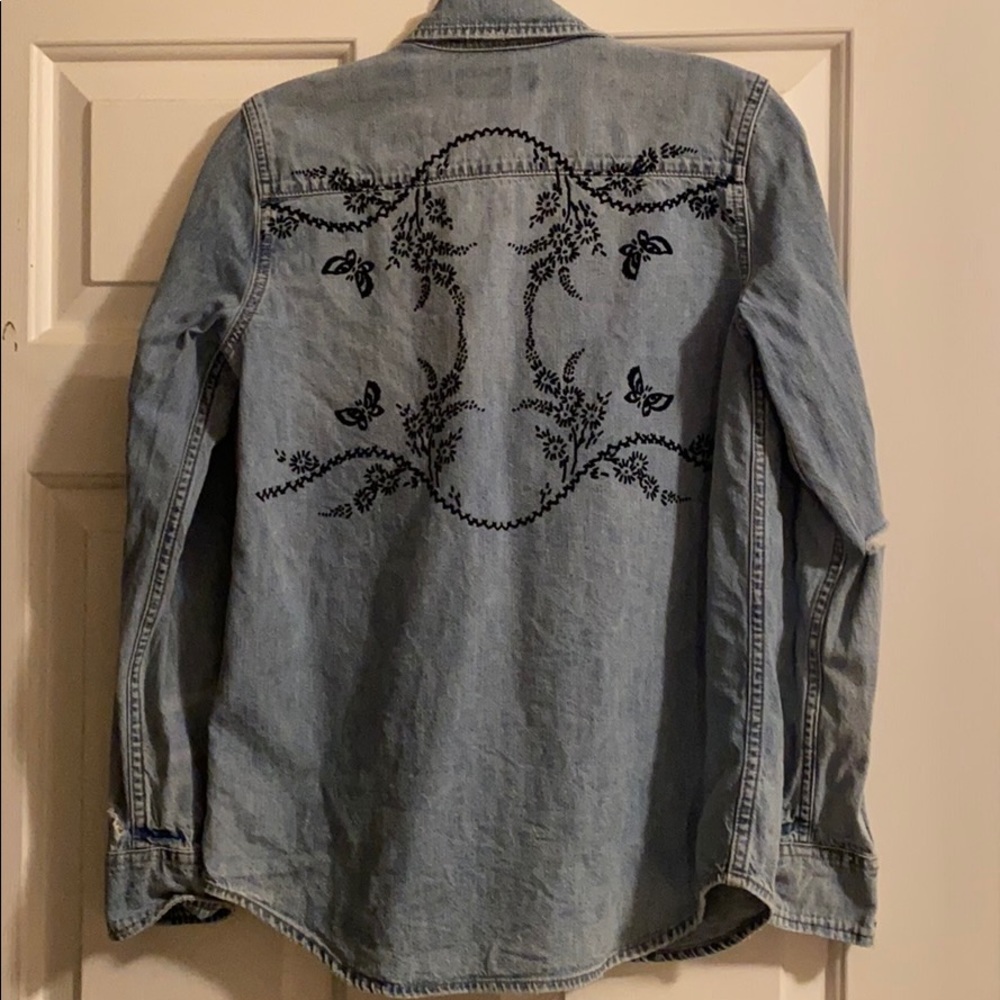 Lucky denim distressed embroidered shirt